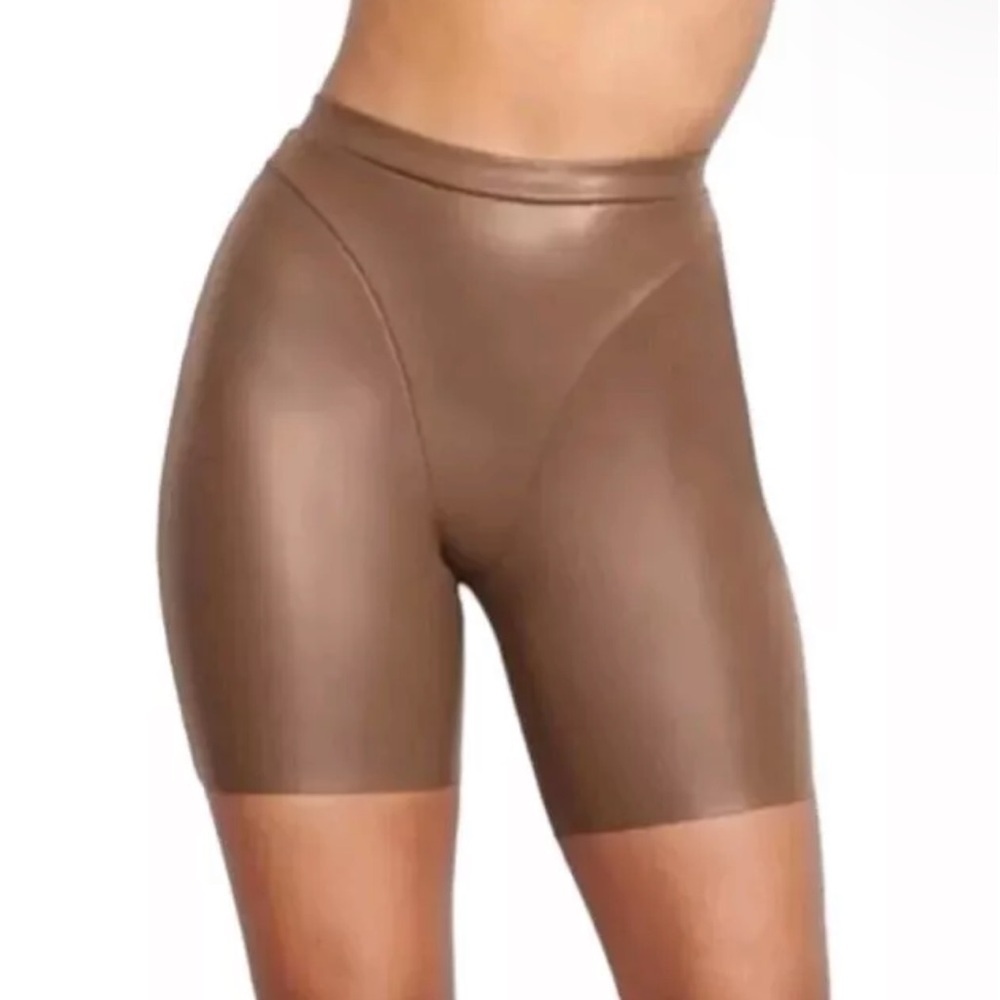 SKIMS faux leather bike shorts in cocoa brown - M